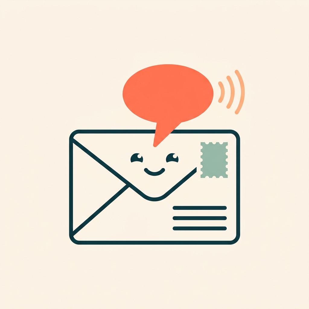 Illustration of a smiling envelope with a speech bubble